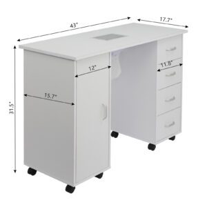 White MDF Nail Table with Single Door, 4 Drawers and Fan
