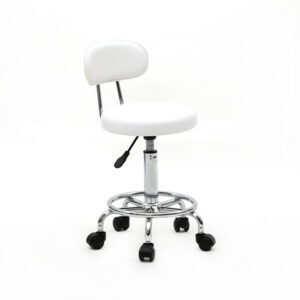 Adjustable Round Salon Stool with Backrest - White