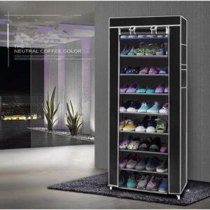 Room Saving 10-Layer 9-Lattice Non-Woven Fabric Shoe Rack in Black