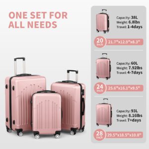 3-Piece ABS+PC Hardside Luggage Set with TSA Lock, 20" 24" 28" Spinner Wheel Suitcases