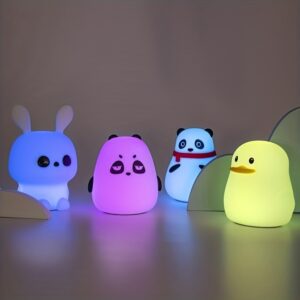 USB Rechargeable Animal Night Light: Rainbow Color Changing Silicone Lamp with Pat Control