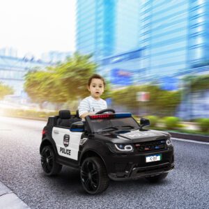 12V Kids Police Ride On Car with Remote Control, LED Lights & Music